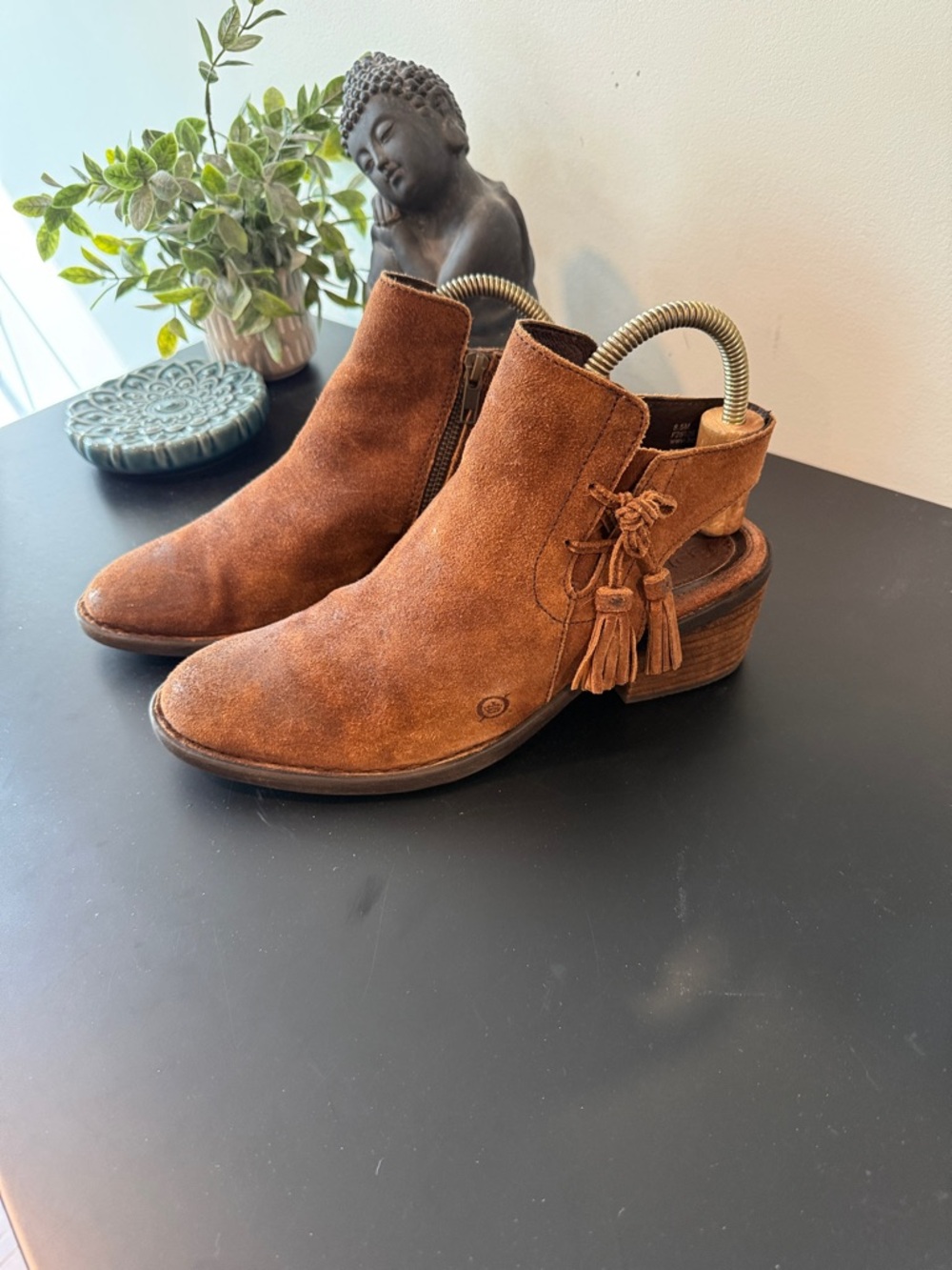 Women’s Born Brown Suede Ankle Boots with Tassel Detail